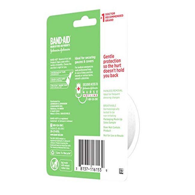  Band-Aid Brand First Aid Hurt-Free Medical Adhesive Paper Tape  for Wound Dressings, 1 in by 10 yd : Health & Household