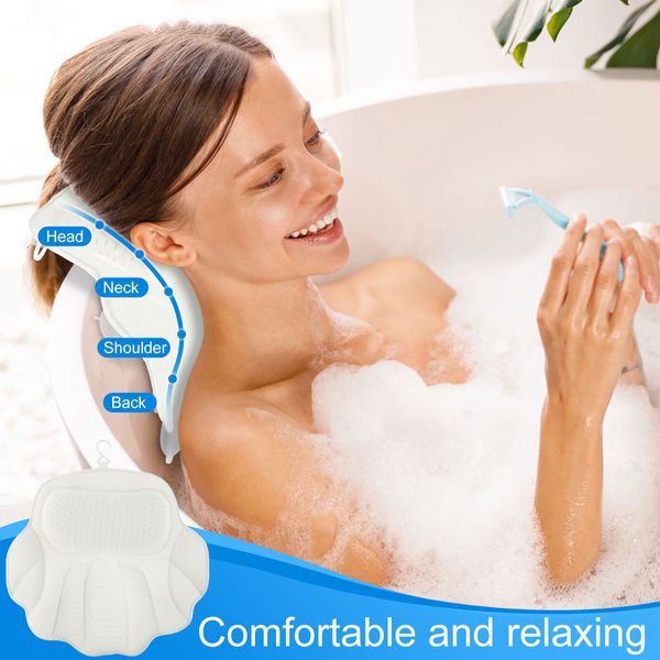 Bath Pillow with 6 Powerful Suction Cups 4D Breathable Mesh Bathtub Spa jeuJI