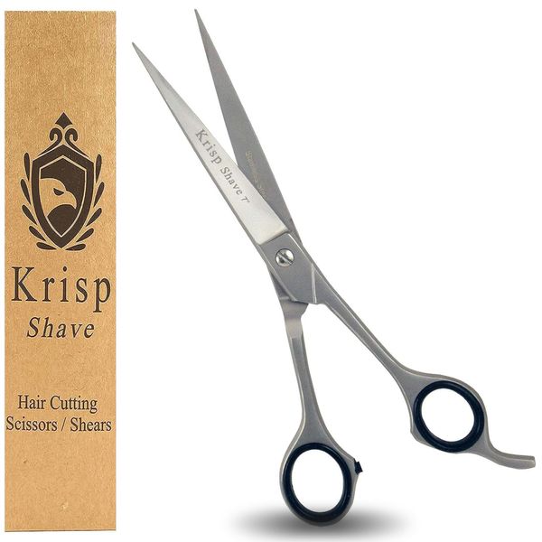 Professional Hair Cutting Scissors - Krisp Shave Japanese Stainless Steel Salon Barber Scissor (7 inch Inch) - Shears for Men's Beard Mustache Women Kids Pets Haircut All Purpose Shear, KSP-784