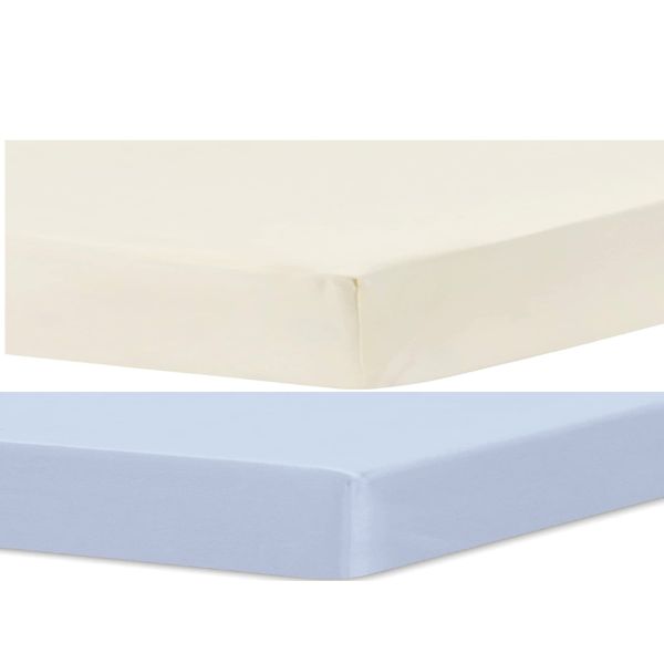 Dudu N Girlie Mini Cot Fitted Sheet 50 x 100 | Space Saver Cot Sheets 100 x 50cm | Hypoallergenic Travel Cot Sheet Breathable Easy Care | Junior Bed sheets (Pack of 2, Cream & Blue)