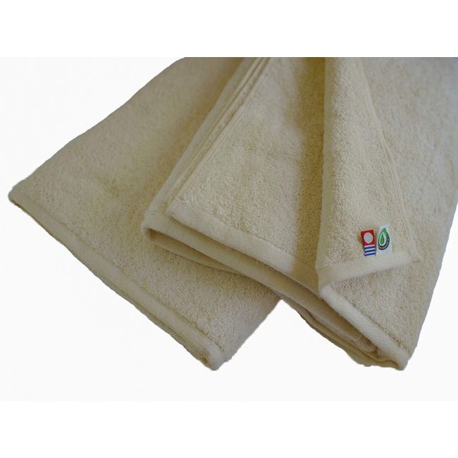 Natural Bath Towels, Organic Cotton Certification, Set of 2; Received Imabari Towel Certification & W Mark, Choose Safety for Your Bare Skin & the Environment