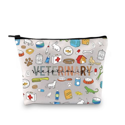 Veterinary Receptionist Zipper Bag Vet Appreciation Gift Vet Tech Survival Kit Vet Eu Cosmetic Bag with Print, multicoloured, Cosmetic bag with print