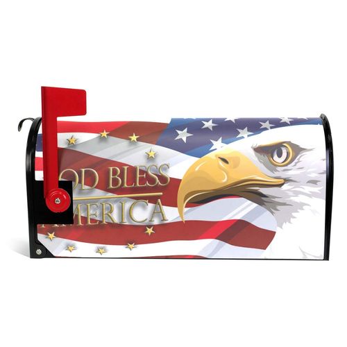 ZZKKO American Flag and Eagle God Bless America Mailbox Covers Magnetic Seasonal Colorful Pattern Home Houses Decorations,25.5x20.8 Inch Large Size,Multicolor