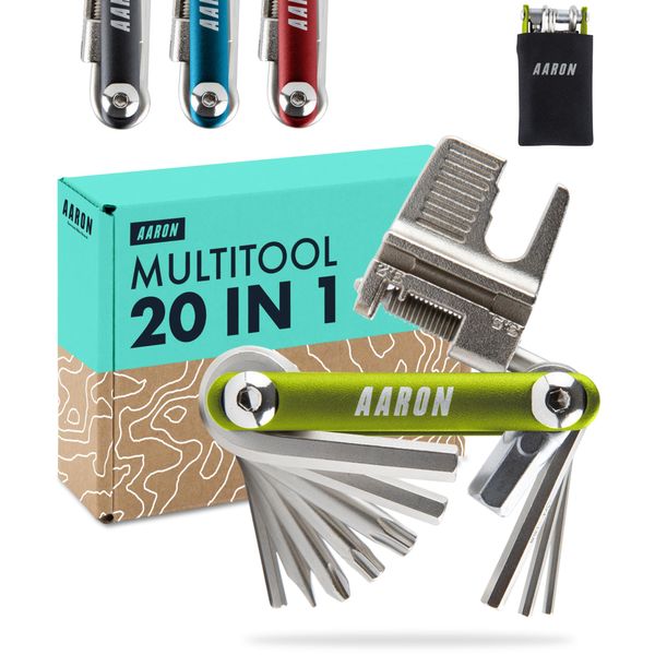 AARON Bicycle Multitool - 20 in 1 Multifunctional Tool - Stainless Steel/Aluminium - Green