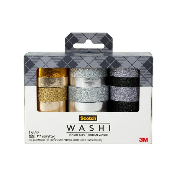 Scotch Washi Tape, Glitter Metallic Design, 15 Rolls, Great for Bullet Journaling, Scrapbooking and DIY Décor (C1017-15-P6)