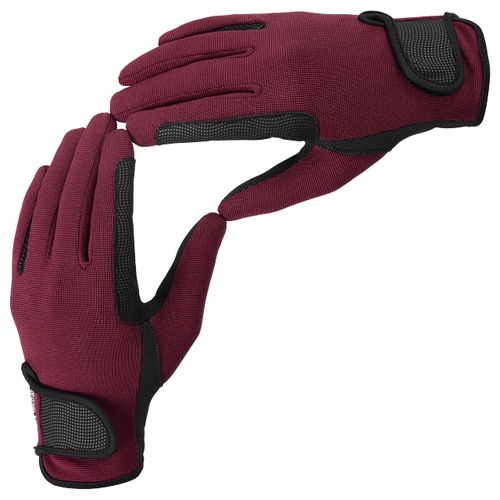 AFE Ladies Horse Riding Gloves Track Fabric Gloves Synthetic Leather Equestrian Black Stretch Fabric Pink Purple Lilac Grey Burgundy (Small)