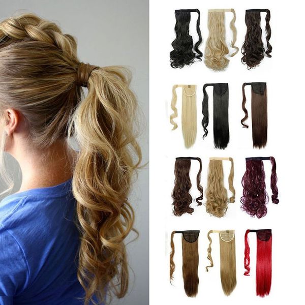 S-noilite Wrap Around Ponytail Clip in Hair Extensions One Piece Magic Paste Pony Tail Long Straight Wavy Curly Soft Silky for Women (23 inches-Straight, Bleach blonde)