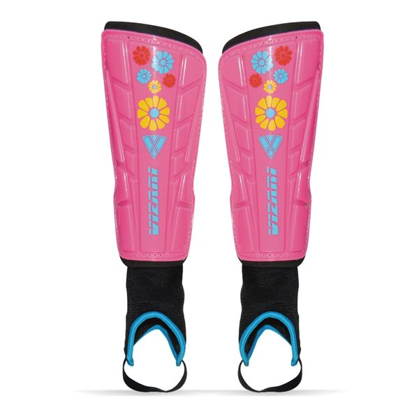 Vizari Blossom Kids Soccer Shin Guards for Girls - Pink/Blue, XS | Dual-Layered Protection & Ventilated Football Shin Pads with Ankle Protection | Stylish Design Ankle Guard with Adjustable Fit