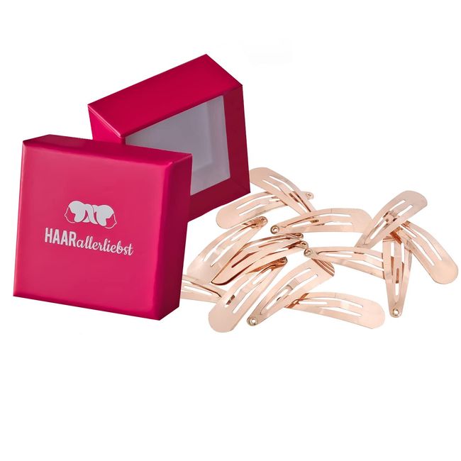 HAARallerliebst® 14 Stück Snap Haarspangen Damen - roségold - 5cm Metall Haarclips Haarklammer Haar Clips Kinder Haarklammern Haarspange mit Box für Damen Mädchen Herren