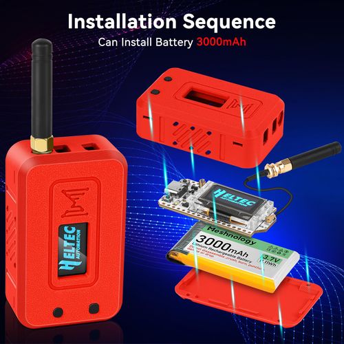 1 Set ESP32 Lo Ra V3 Module Board with 915 MHz Antenna + 3000mAh Battery + Case - Integrated WiFi Blue Tooth SX1262 CP2102 0.96” OLED Display Type C for Ar duino Lora Mesh Tastic IOT (N35, Red)