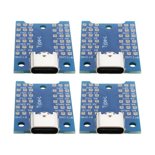 eMagTech 4Pcs USB-C Adapter Board USB 3.1 Type-C Female Adapter Board Type C Breakout Board Test PCB Board for Debugging, Troubleshooting, and Function Testing
