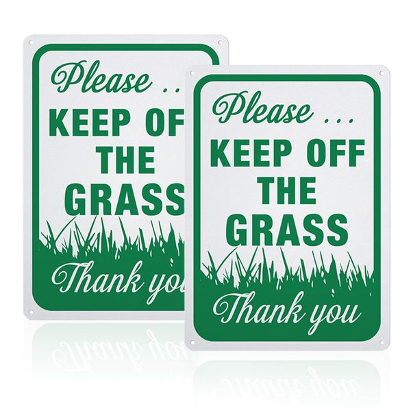 GLOBLELAND 2 Pack Please Keep Off the Grass Sign, 7x10 inches 40 Mil Aluminum Warning Signs for Indoor or Outdoor Use, Reflective UV Protected, Waterproof and Fade