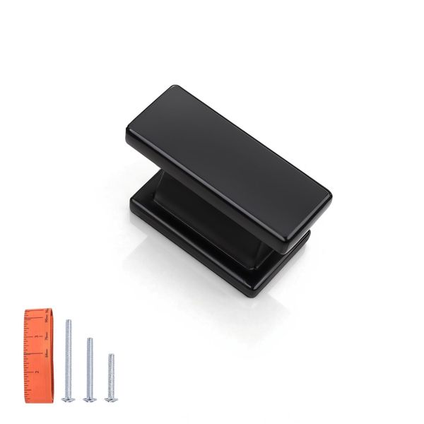 KNOBWELL 12 Pack Matte Black Solid Cabinet Knobs Overall Length 1-1/2 Inch Single Hole Kitchen Cabinet Hardware for Cupboard Drawer Dresser Knobs