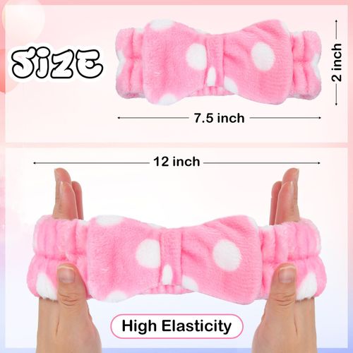 Riceshoot 25 Pcs Pink Spa Headband Bulk Bow Hair Band for Washing Face Soft Coral Fleece Skincare Headbands Elastic Bowknot Hair Band Hairlace Shower Head Wraps Gifts for Women Girls