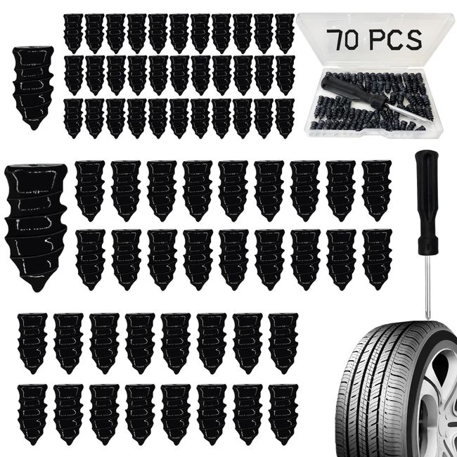 Tire Repair Nails 70PCS, Tire Repair Rubber Screws Nails Kits Tire Screw Plugs Vacuum Tire Self-Service Fast Tool with Screwdriver Box for Car Motorcycle Truck ATV Jeep Tire Puncture Repair (35S+35L)