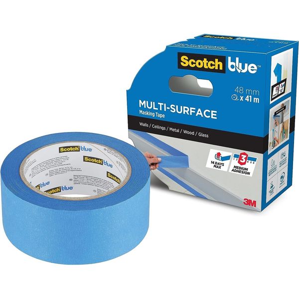 ScotchBlue Multi-Surface Premium Masking Tape, 48mm x 41m, 1 Roll/Pack - Scotch Adhesive Blue Painters Tape, For Painting and Decorating, Indoor & Outdoor, Sticks Well, 70% PEFC