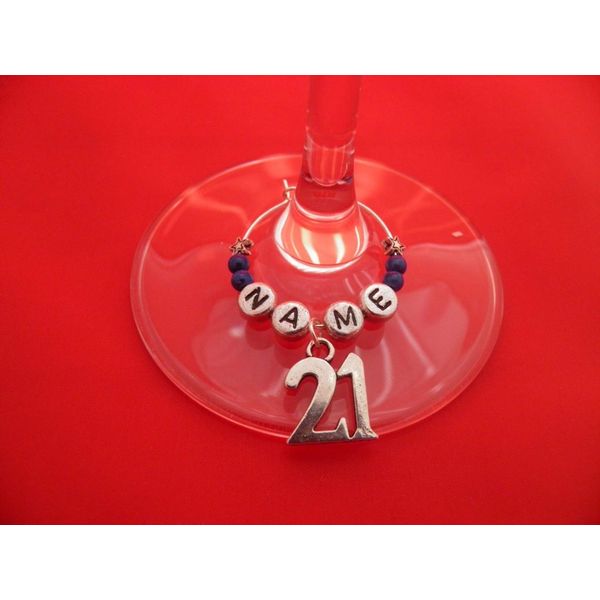 Libby's Market Place Personalised 21st Birthday Anniversary Wine Glass Charm on a Gift Card