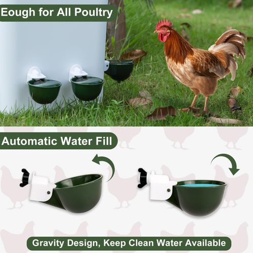 Hipykat Chicken Waterer Feeder Cups 12pcs - Automatic Filling Water Feeder, Gravity DIY Poultry Watering System, Chicken Water Dispenser Bowl, Coop Accessories for Hens, Duck, Goose, Turkey (Green)