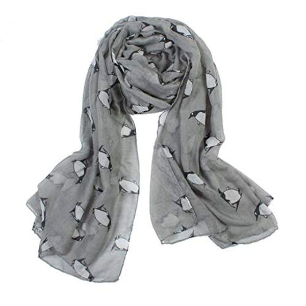 Generic Grey Unusual Cute Penguin Print Lightweight Scarf