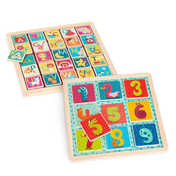 B. toys- Puzzle Pals- Magnetic Wooden Puzzles – Alphabet Puzzle & Number Puzzle – Double-Sided Puzzles & Chalkboards – Educational Toys for Kids – 3 Years +