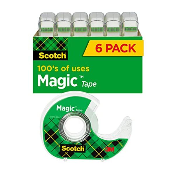 Scotch Magic Tape, 6 Rolls with Dispensers, Numerous Applications, Invisible, Engineered for Repairing, 3/4 x 650 Inches (6122)