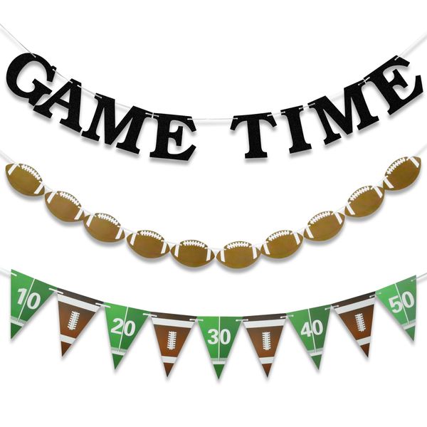 Game Time Football Banner, Football Garland for Football Party Decorations, Football Party Banner Football Party Decor Pennant, Sports Game Day Football Party Supplies Football Themed Decorations