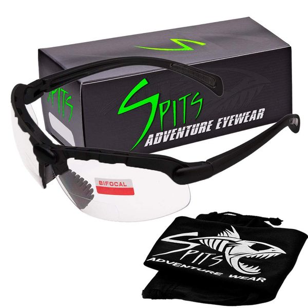 Spits Eyewear Hunting Top Focal OR Bottom Bifocal Shooting Safety Glasses, Black Frame, Various Lens Options (Clear Lenses, 1.25 Bottom)