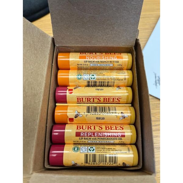 BURT'S BEES REPLENISHING LIP BALM 18 STICKS TOTAL 9-MANGO 9-POMEGRANATE 100% NAT