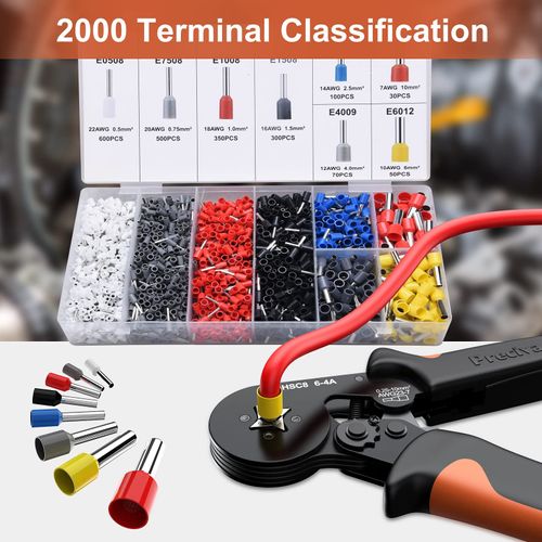 Ferrule Crimping Tool Kit, Preciva 0.25-10mm²/AWG23-7 Adjustable Ratchet Bootlace Ferrule Wire Crimping Tool, Bootlace Crimping Plier with 2000 Crimping Connectors and Wire End Terminals