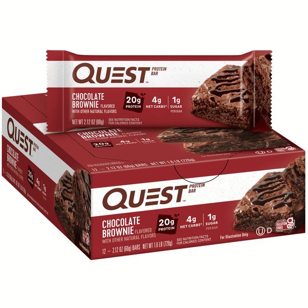 Quest Protein Bar Chocolate Brownie 20g Protein 12 Ct 1g of Sugar Health Fiber