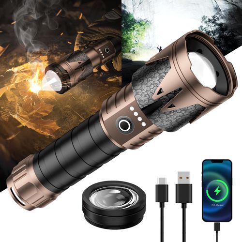 SKYFIRE LED Flashlights High Lumens with Ignition Lens,Super Bright Tactical Flashlights,Zoomable,Five Modes,Waterproof Flash Light for Camping Essentials,Outdoor,Home Emergency-Upgraded