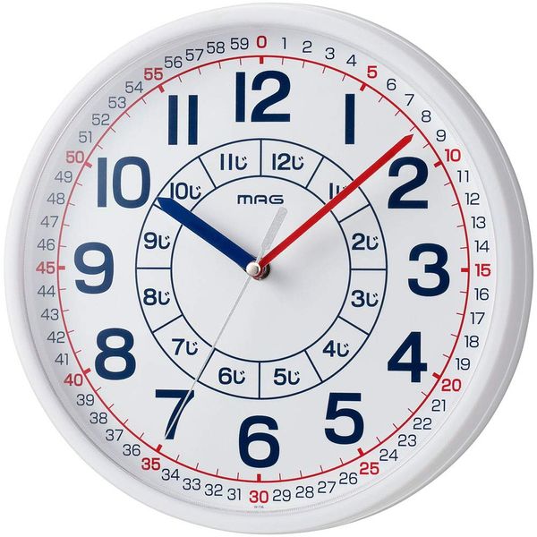 MAG W-736WH-Z Educational Wall Clock, Analog, Plastic Windshield, White