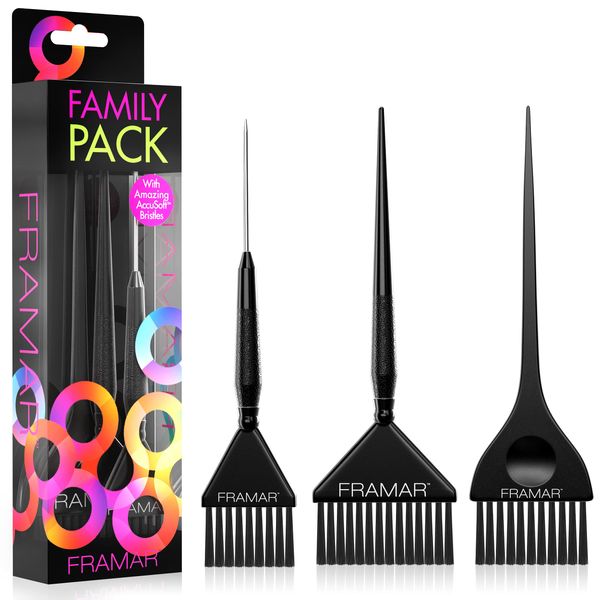 FRAMAR Hair Dye Brush Set – Hair Colour Brush For Hair Bleach Kit, Hair Tint Brush For Hair Lightener, Highlights Hair Dye Kit, Tinting Brush For Root Touch Up, Hair Highlighting Kit – 3 Pack Black