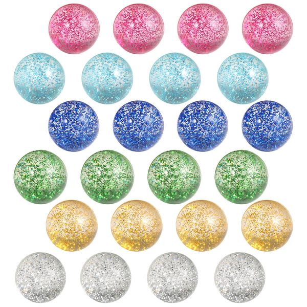 Pllieay 24pcs Bouncy Balls Glitter Bounce Balls, 32mm 6 Colors Bouncy Balls for Kids, Party Favors and Goodie Bag Fillers for Prizes, Pinata Stuffers, Classroom Prizes