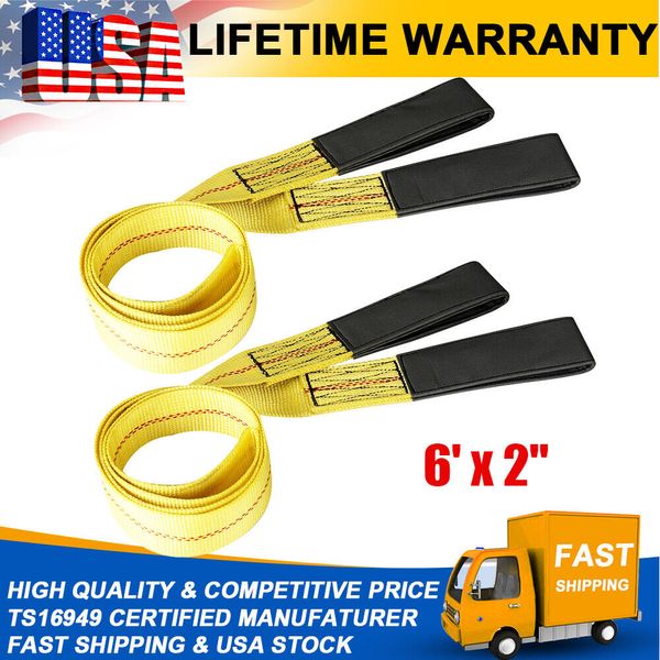 2Pc 2"x6ft Nylon Web Lifting Sling Tow Strap Eye &Eye with Heavy Duty Flat Loops