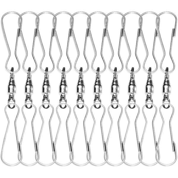 Anley Pack of 10 Windsock Clips - 3" Dual Swivel Hook & 360° Rotatable & Anti-wrap & Stainless - Ideal for Wind Spinners, Small Plants Pots, Bird Feeders, Flags, Party Supplies