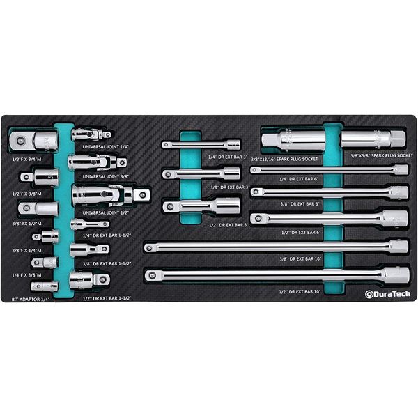 DURATECH 22-Piece Drive Tool Accessory Set, Including 1/4 3/8 1/2 Extension Bars