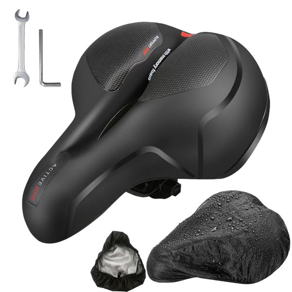 Raxfekro Fahrradsitz mit Feder, Bequemer Schaumstoff Fahrradsattel, Stoßdämpfende Bicycle Seat, Ergonomisch Unisex Fahrradsattel mit Wasserdichter Regenhülle