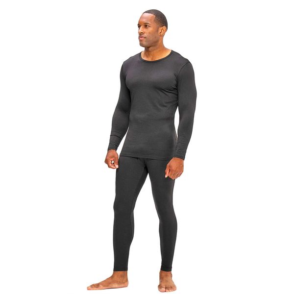 DEVOPS Men's Thermal Underwear Long Johns Set with Fleece Lined (Large, Black)