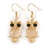 Crystal Owl Drop Earrings/Gold Tone/ 45mm Long