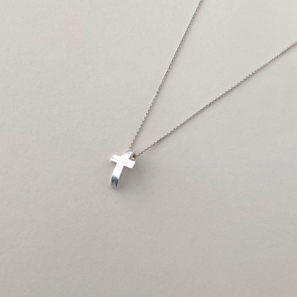 Curved Cross Silver Necklace Gently curved slightly banded pendant 925 silver chain included