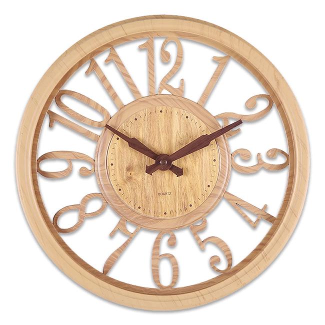 Nicheez Wood Grain Wall Clock Easy to Read Capital Letters (Natural)