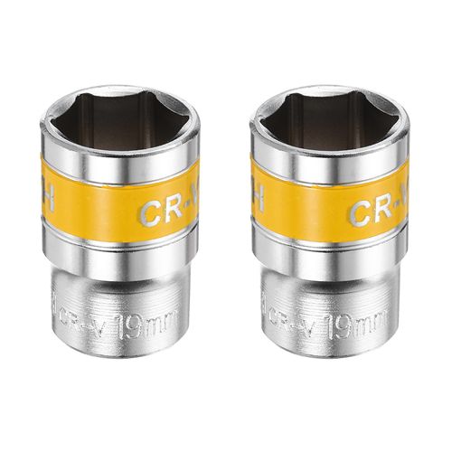 HARFINGTON 2pcs 1/2" Drive 6 Points Socket 19mm Metric Shallow Impact Socket CR-V Steel Flip Socket Spindle Axle Nut Impact Socket for Home Auto Hex Nuts Bolts Repair, Silver Yellow
