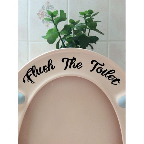 Flush The Toilet Cute Funny Toilet Seat/Lid Sticker - Bathroom Décor (Black)