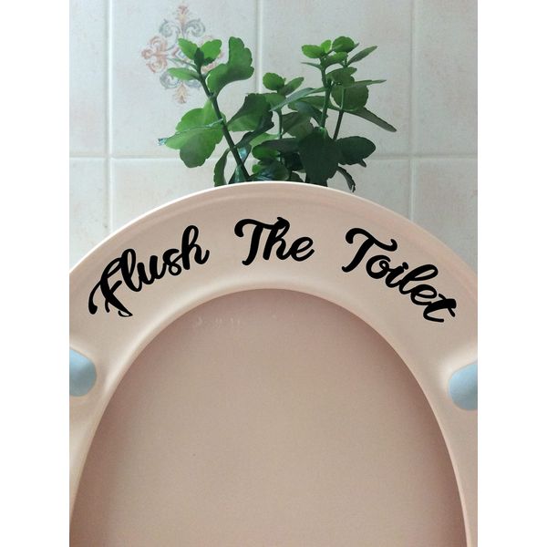 Flush The Toilet Cute Funny Toilet Seat/Lid Sticker - Bathroom Décor (Black)