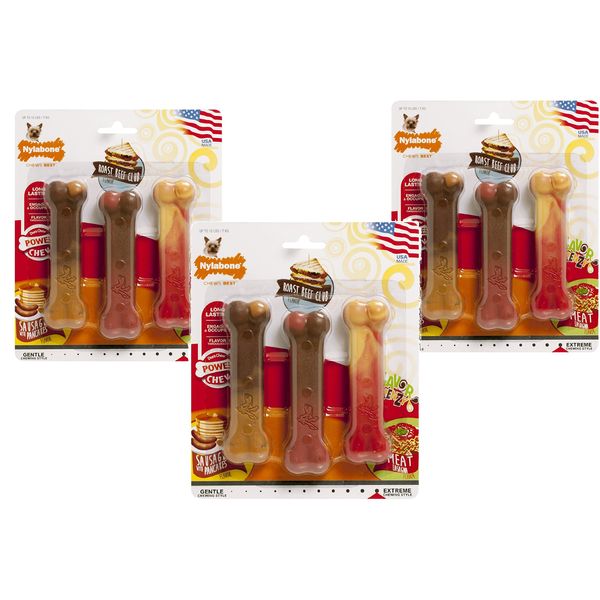 Nylabone 9-Count Frenzy Pancakes, Roast Beef Club, and Meat Lasagna Flavor Chew Bones - (3 Packages with 3 Bones Each)