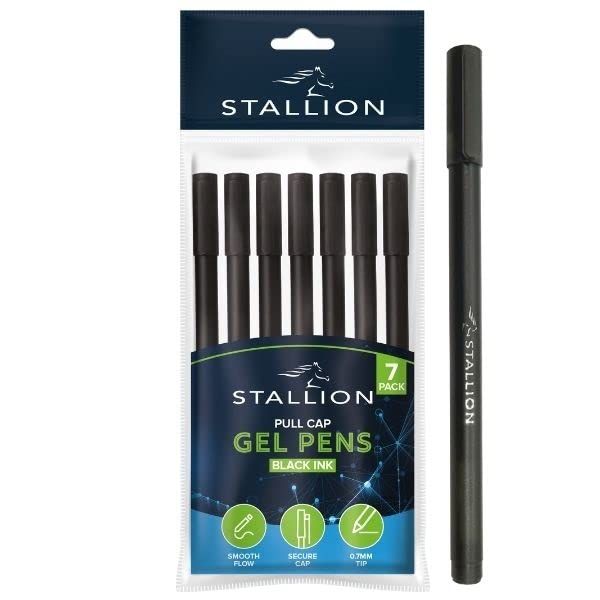Martello Stallion Pull Cap Gel Ink Pens Black (7pk)