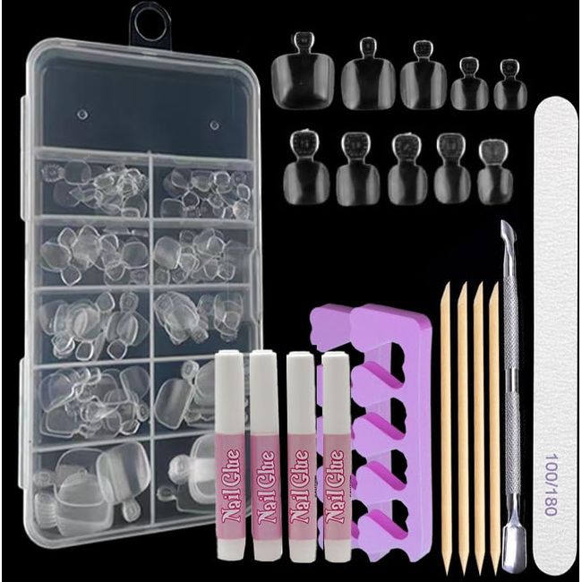 MUSNKT 100Pcs False Toe Nails, Full Cover False Toenail Kit for Salon, Toe Nail Extensions, Press on Toenails, Clear False Nails