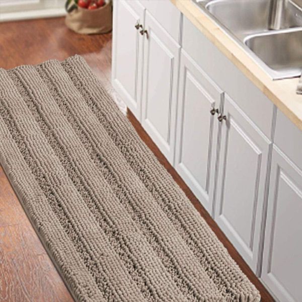 Turquoize Non-Slip Bath Runners for Bathroom Luxurious Chenille Area Rug for Kitchen Machine Washable Bath Mats for Door Mats/Tub,Size 59x20 Inch, Taupe