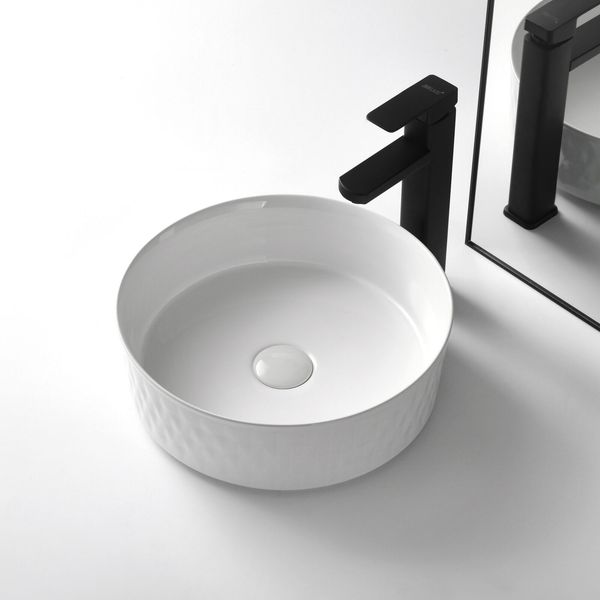 Bathroom Vessel Sink Ceramic Basin Pop Up Drain Round Above Counter Vanity Bowl